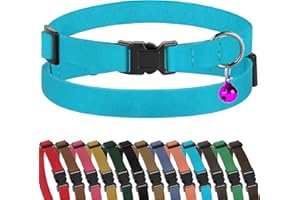 Muromto Breakaway Cat Collar Leather Soft Adjustable Pet Kitten Collars with Bell Pink Brown Blue Green Red (Aquamarine)