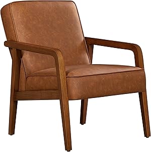 Yaheetech Loungesessel Sessel Vintage Relaxsessel Kunstleder mit Massivholzbeinen Einzelsofa für Wohnzimmer/Schlafzimmer/Empfangsbereich Hellbraun