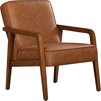 Yaheetech Loungesessel Sessel Vintage Relaxsessel Kunstleder mit Massivholzbeinen Einzelsofa für Wohnzimmer/Schlafzimmer/Empfangsbereich Hellbraun