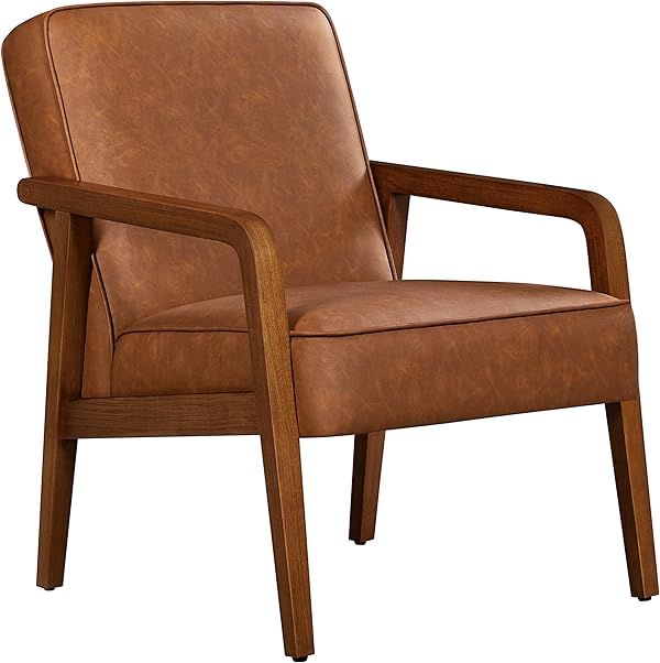 Yaheetech Loungesessel Sessel Vintage Relaxsessel Kunstleder mit Massivholzbeinen Einzelsofa für Wohnzimmer/Schlafzimmer/Empfangsbereich Hellbraun