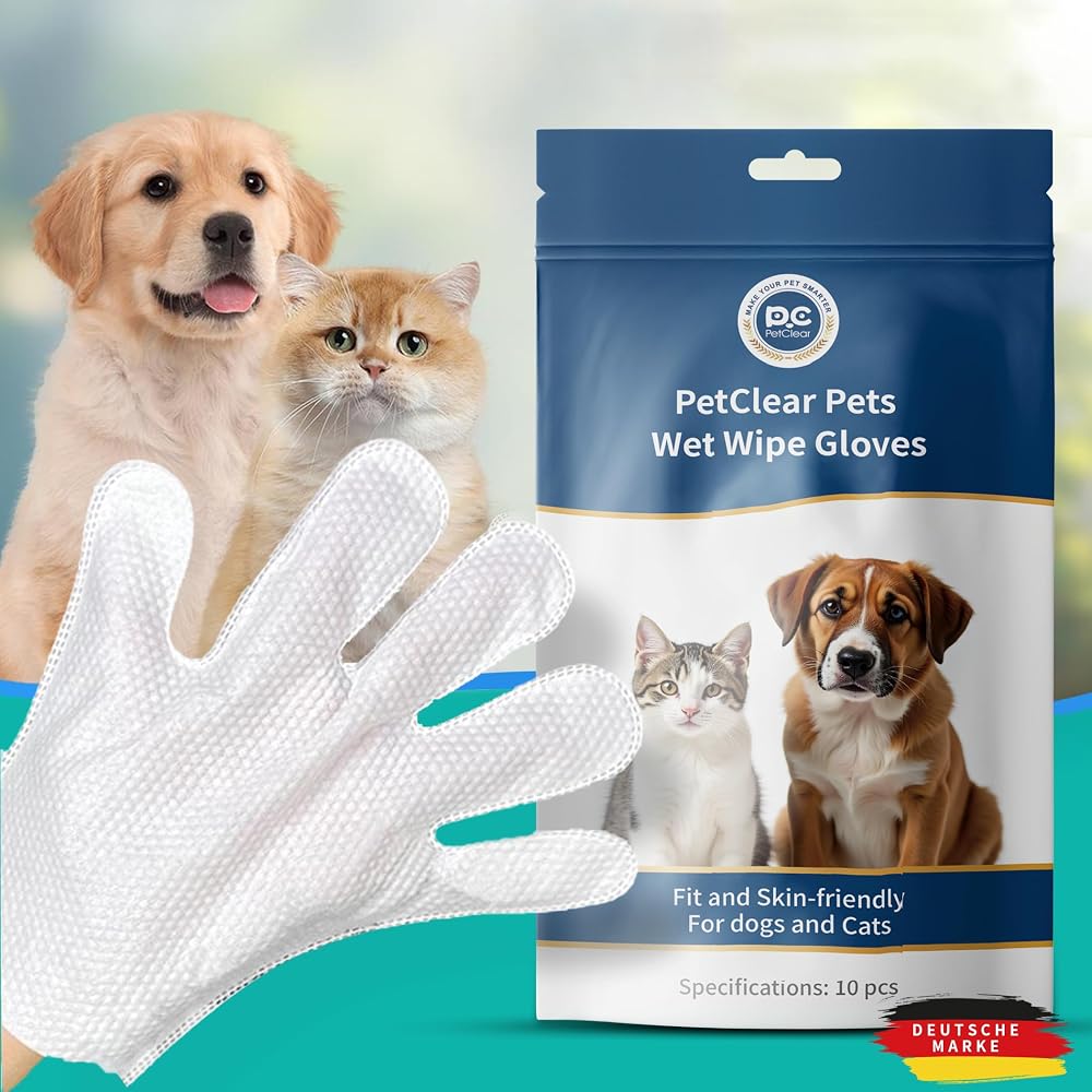 PCpetclear Pet Glove Wipe 10Pcs Hair Fur Cleanboring No Rinse Gentle