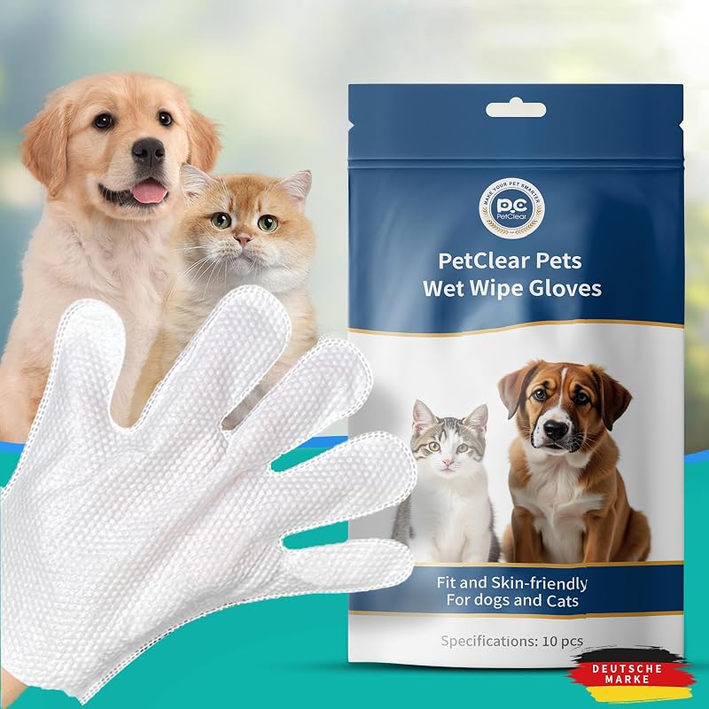 PCpetclear Pet Glove Wipe 10Pcs Hair Fur Cleanboring No Rinse Gentle