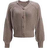 winkbay Women's Button Up Lantern Long Sleeve Cardigan Fall V Neck Dressy Casual Knit Sweater Outerwear