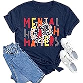 MAIHUN Mental Health Matters Shirt Womens Therapist Psychologist Tshirt Human Brain Illness Awareness Short Sleeve