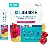 Liquid I.V. Sugar Free Electrolytes, Raspberry Lemonade,14 Count | Scientifically Formulated | Clinically Proven Hydration | Zero Sugar | No Artificial Sweeteners | Non-GMO | Powder Drink Mix