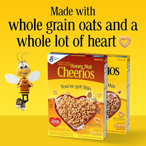 CHEERIOS CEREAL, LIMITED EDITION HEART SHAPES, AFFIRMATIONS BOX, HEART HEALTHY, GLUTEN FREE, LARGE SIZE, 12 OZ