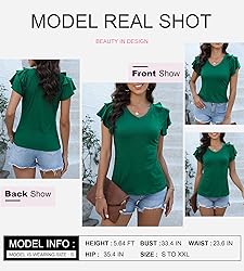 SHEWIN Womens Shirts Summer Ruffle Sleeve V Neck