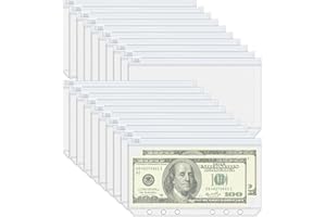 Antner 20pcs A6 Binder Pockets 6-Hole Budget Binder Inserts Cash Stuffing Envelopes for Budgeting, White Zipper Pouch Folders Loose Leaf Filling Bags Money Organizer for A6 6-Ring Planners and Binders