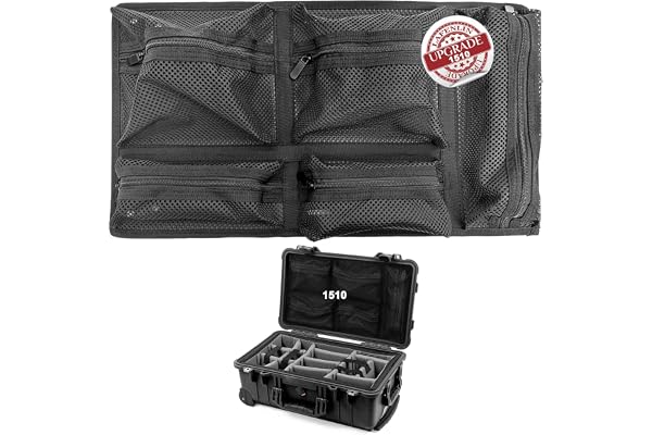 LAFENLIN Lid Organizer for Pelican 1510 Case, Hook & Loop (Screws Inc.) | Upgraded 5-pocket Thick Mesh Lid Organizer for Photographers & Divers. Secures Camera Gear & Tools, No More Loose Items