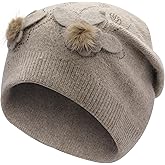 ZLYC Women Floral Slouchy Beanie Hat Double Layer Winter Knit Skull Cap