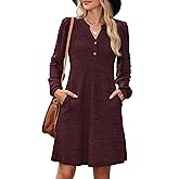 ZAFUL Womens Long Sleeve Fall Dresses with Pockets V Neck Button Casual Bodydoll Knit Sweater Dress 2025