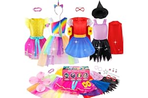 Jeowoqao Girls Dress up Trunk Princess Set, 24 PCS Pretend Play Costume Set, Fairytale, Supergirl, Princess, Rainbow Girls Costume for Toddler/Little Girls Ages 3-5yrs