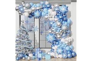 DUBEDAT Blue Snowflake Balloon Garland Arch kit-Snowflake Balloon with Silver Blue White Latex Balloons set for Winter Wonderland Holiday Christmas Baby Shower Snow Princess Birthday Party Decorations