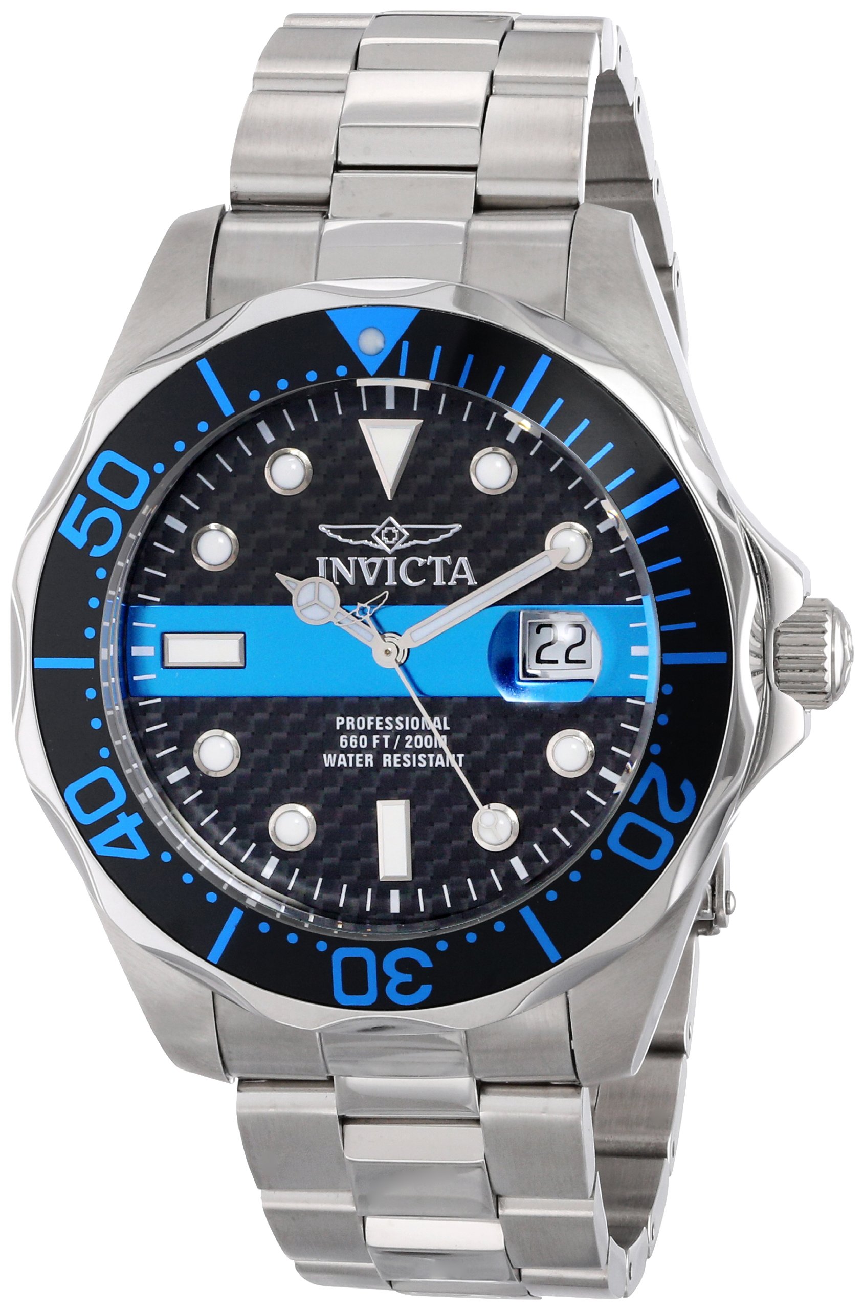 Invicta Men's Quartz Watch with Black Dial Analogue Display and Silver Stainless Steel Bracelet 14702