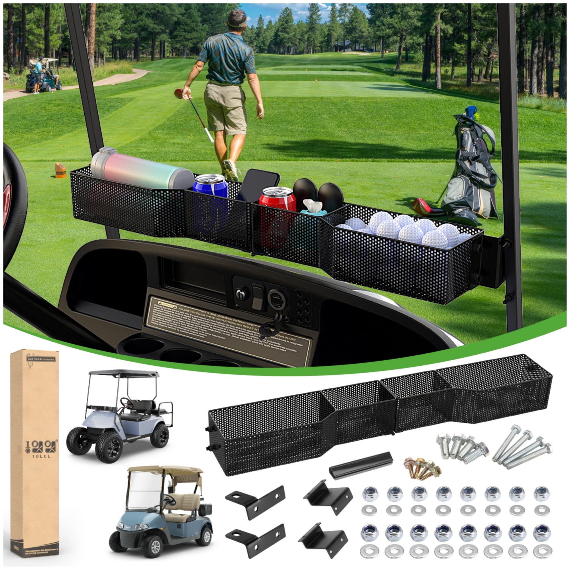 Photo 1 of 10L0L Golf Cart Front Inner Basket EZGO - Heavy-Duty Organizer for Accessories and Storage - Premium Quality Golf Cart Dash Storage for EZGO TXT & RXV Freedom Valor