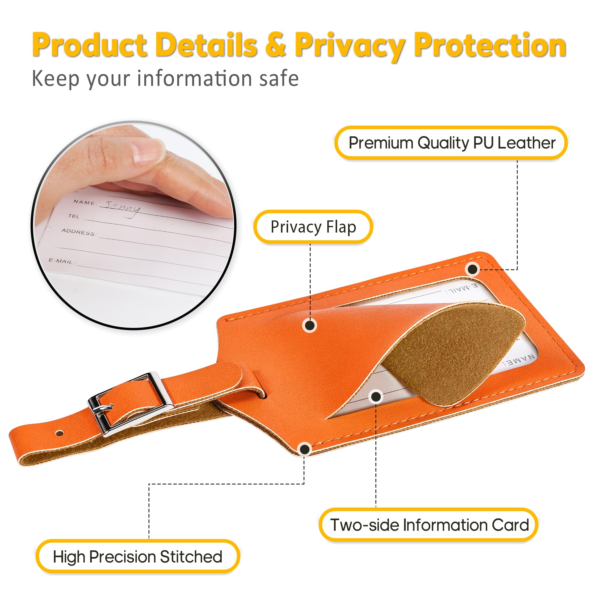 Travelambo Luggage Tags for Suitcases PU Leather Travel Tags Bag Tags Privacy Protection Travel Essentials