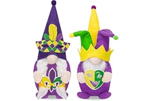 ZATAYE 2 Pack Mardi Gras Decorations, Plush Carnival Gnomes Doll, Handmade Scandinavian Tomte Gnome Doll with Jester Hat & Fleur De Lis, Magic Mardi Gras Home Decoration for Mantel Sofa Table Tiered Tray