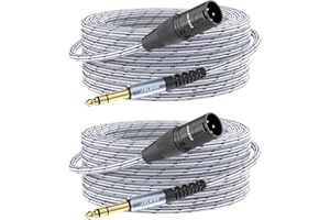 JOLGOO 1/4 Inch TRS to XLR Male Cable, Balanced 6.35mm TRS Plug to 3-pin XLR Male, Quarter inch TRS Male to XLR Male Microphone Cable, 50 Feet 2 Pack