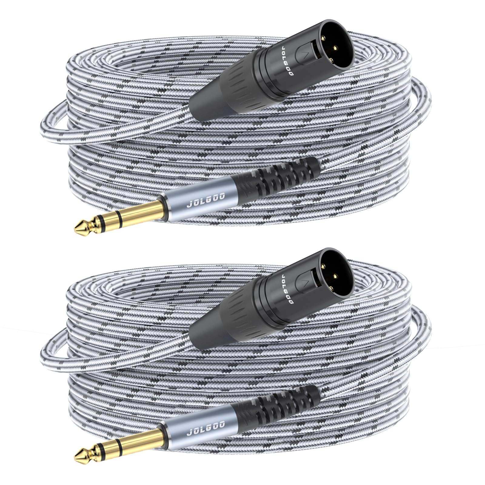 JOLGOO 1/4 Inch TRS to XLR Male Cable, Balanced 6.35mm TRS Plug to 3-pin XLR Male, Quarter inch TRS Male to XLR Male Microphone Cable, 15.3 Meters 2 Pack