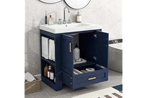 LostCat 30inch Bathroom Vanity with Sink,Retro Bathroom Cabinet with 1 Drawer and Soft-Closing Doors,Solid Wood Frame Storage Cabinet,Easy Assmebly(Navy)