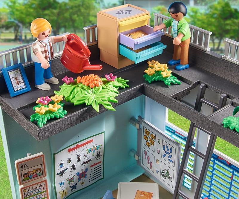 71327 Ecole aménagée - City Life - avec Six Personnages, Une école sur Deux étages avec Un Ascenseur, Une terrasse sur Le Toit et Un Chien - Dès 4 Ans