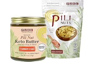 PURE TRADITIONS Pili Nut Keto Butter, Carrot Cake (4 oz) plus Sprouted Pili Nuts, Himalayan Salt (1.7 oz)