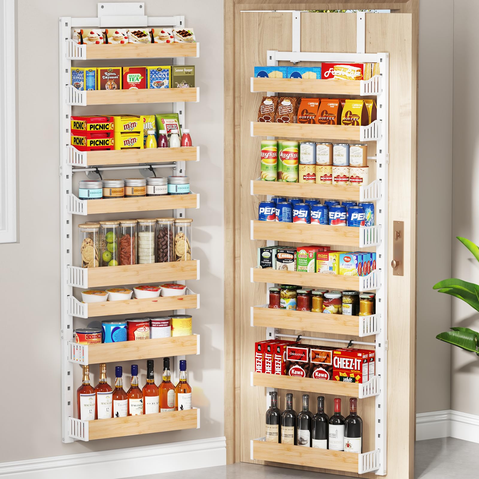 Photo 1 of 8-Tier Over The Door Pantry Organizer, Heavy-Duty Metal Wall Mount or Hanging Spice Rack, behind the door storage Shelves with Adjustable Basket, Back of Door Organizer for Kitchen Cabinet and Closet