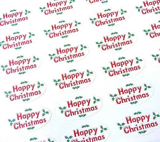 Pack of 48 Happy Christmas Seals, 40x20mm Oval Seal Labels, Stickers for Gift Wrapping, Presents ...