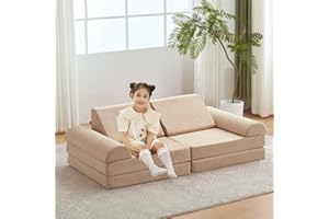 jela Kids Couch Large, Floor Sofa Modular Funiture for Kids, Luxury Corduroy Fabric Playhouse Play Set for Toddlers Babies, Modular Foam Play Couch Indoor Outdoor (57"x28"x18", Brown Sugar)