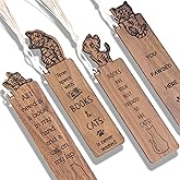 Cat Bookmark Set - 4 Wooden Bookmarks with Tassels, Walnut Wood, Funny Gift for Men & Women, Christmas Stocking Stuffer