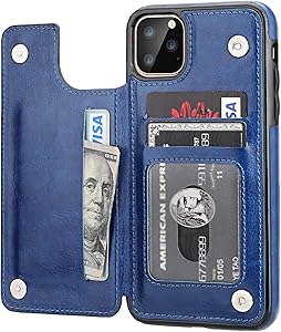 iPhone 11 Pro Max Wallet Case with Card Holder,OT ONETOP PU Leather Kickstand Card Slots Case,Double Magnetic Clasp and Durable Shockproof Cover for iPhone 11 Pro Max 6.5 Inch(Blue)