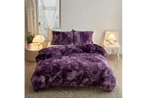 Jameswish Shaggy Plush Duvet Cover Set Super Soft Fluffy Faux Fur Comforter Cover Set Luxury Fuzzy Bedding Set 3 Piece(1Duvet Cover+2Pillowcases) with Zipper Clusure(Purple Ombre,Queen Size)