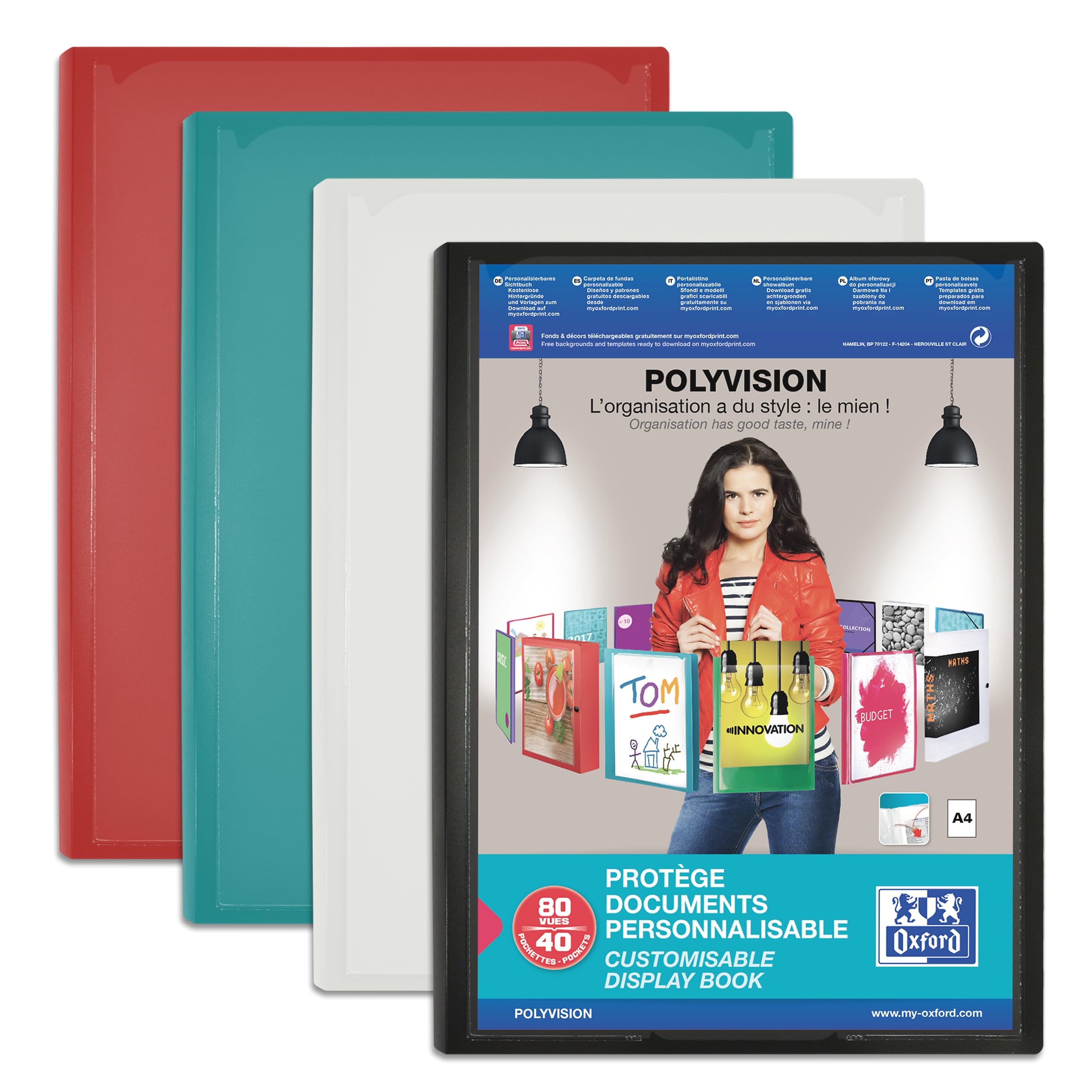 OXFORD Polyvision A4 Document Protector 80 Sheets / 40 Pockets Opaque Polypropylene Cover Assorted Colours