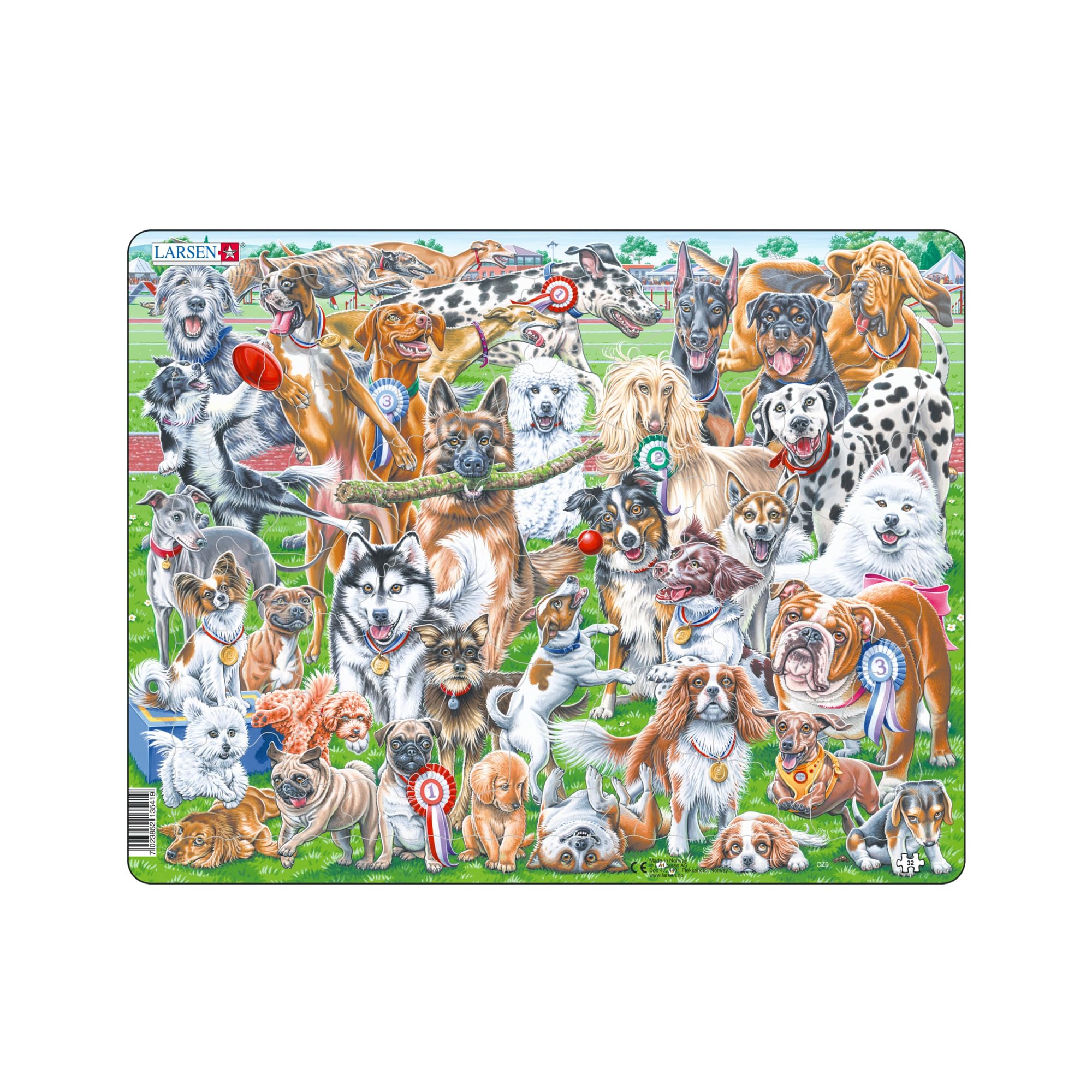 Larsen Puzzles CZ6 Dogs Jigsaw Puzzle - 32 Pieces - Cute & Playful Dog Puzzle for Kids 3+ - Figure Pieces, Boxless Tray & Frame - Educational