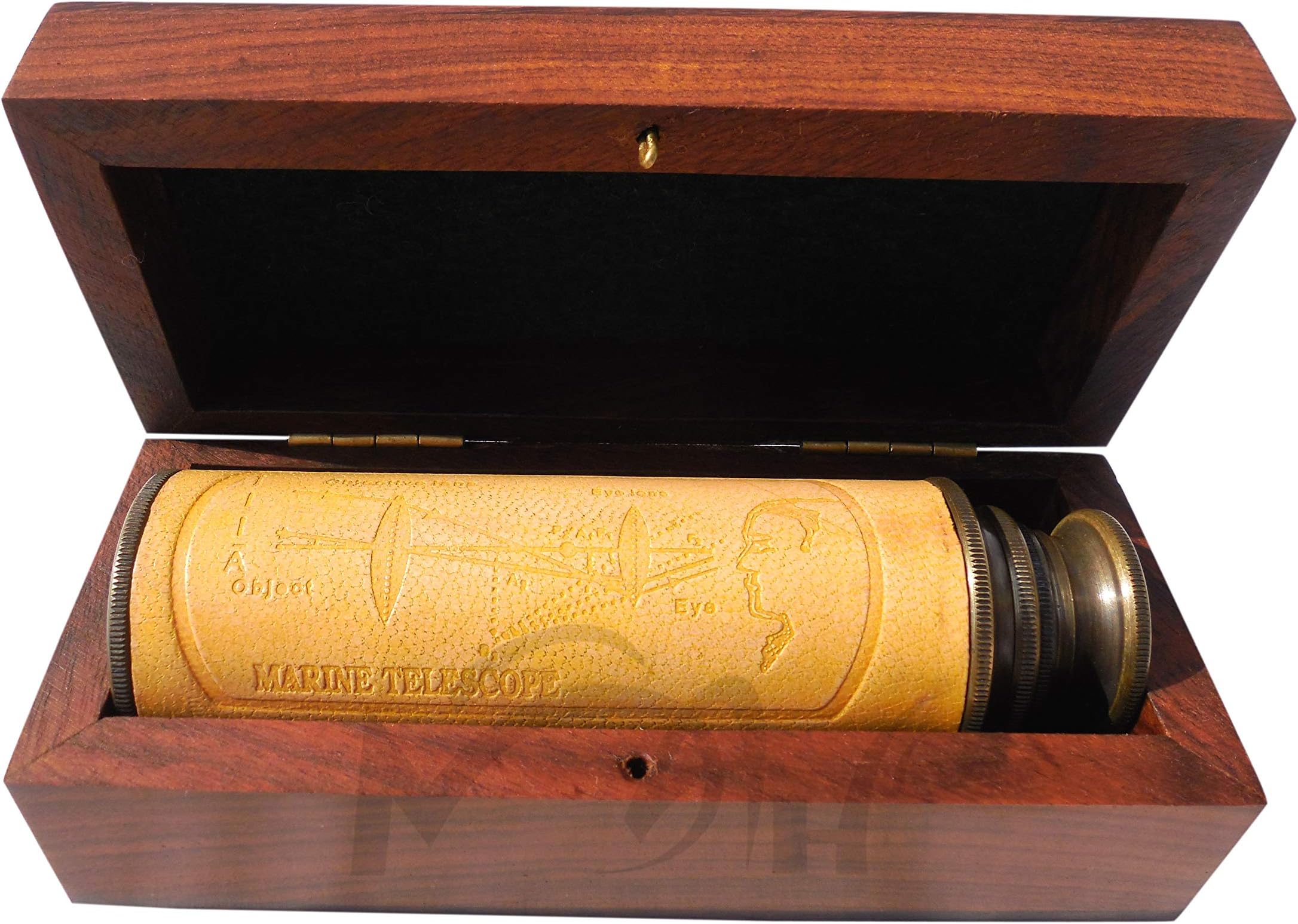 MAH 12 Inch Brass Ship Captain Telescope/Spyglass with Wooden Box. C-3132
