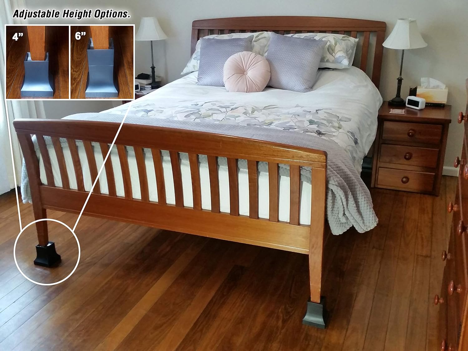 Pat. Bed Risers, Set of 4 w Adjustable Height from 4” to 6”, Matte Black Stylish, Modern Furniture Lifters with Non-Scratch, Non-Slip Rubber Foot. Extra-Tall Bed Lifts for Couch, Chair, Table: Home & Kitchen