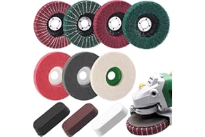 Mardatt 17 Pcs 4'' Polishing Buffering Wheels Assorted Set with Compound Includes 14 Pcs Wool & Nylon Fiber Sanding Flap Discs and 3Pcs Black, Brown & Green Compounds for Angle Grinder