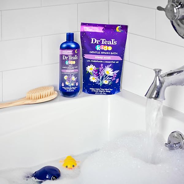DR TEAL’S KIDS 3-IN-1 SLEEP BATH: BUBBLE BATH, BODY WASH & SHAMPOO WITH MELATONIN & ESSENTIAL OIL, 20 FL OZ (PACK OF 3)