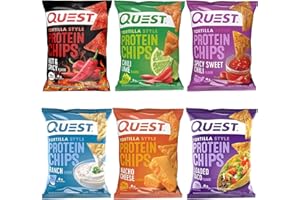 Quest Protein Chips Variety Pack - Assorted Flavors - High Protein Snacks - 6 Pack High Protein, Low Carb, Gluten Free, 1.1 Ounce (Purpalia Handkercheif)