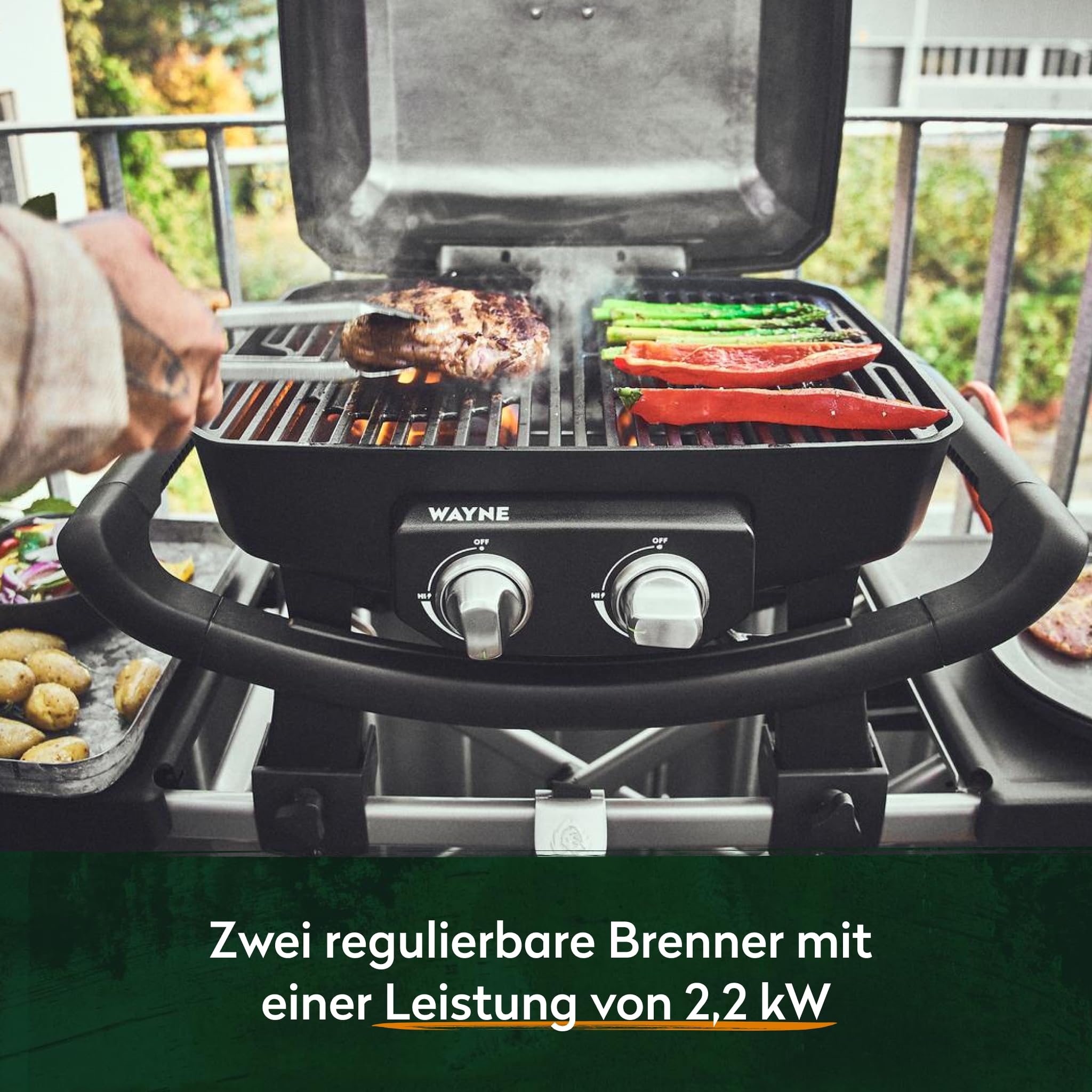 BURNHARD® 2-Brenner Gasgrill WAYNE 4,4 kW – Tragbarer Balkongrill - Tischgasgrill klein mit Aludruckguss Brennkammer inkl. Abdeckhaube - Gusseisen Grillrost 4