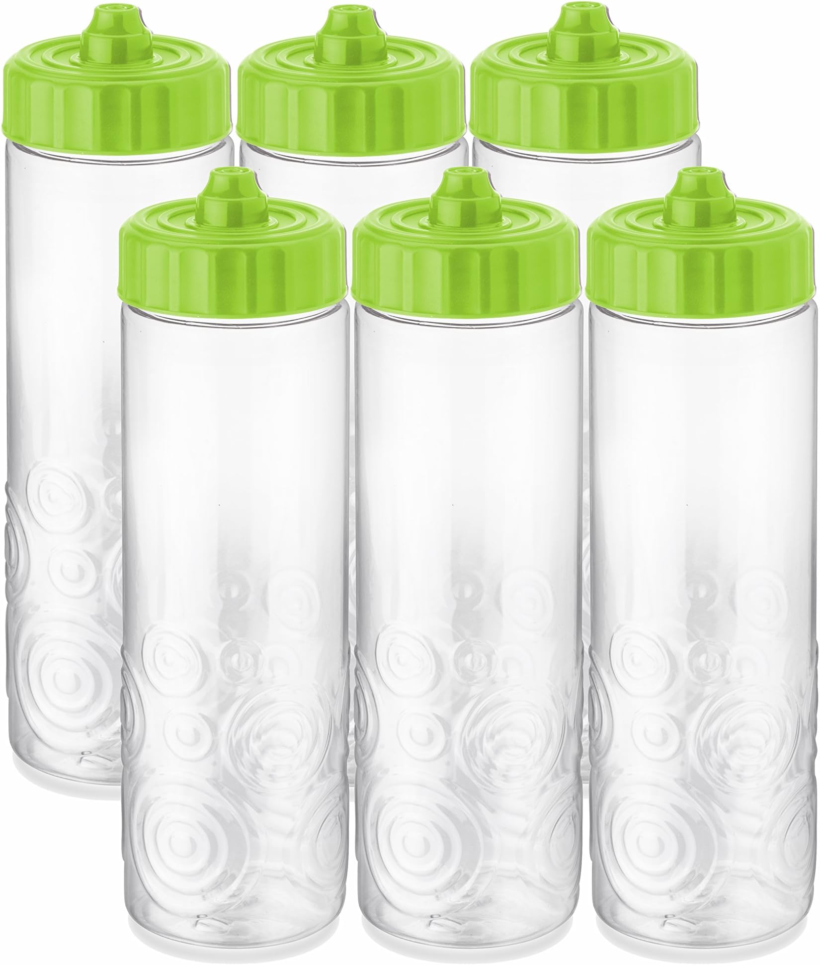 24oz Miramar Sure-Snap Tritan Plastic Sports Water Bottle (6 Pack) - Football, Soccer, Baseball, Hockey, Yoga (green)