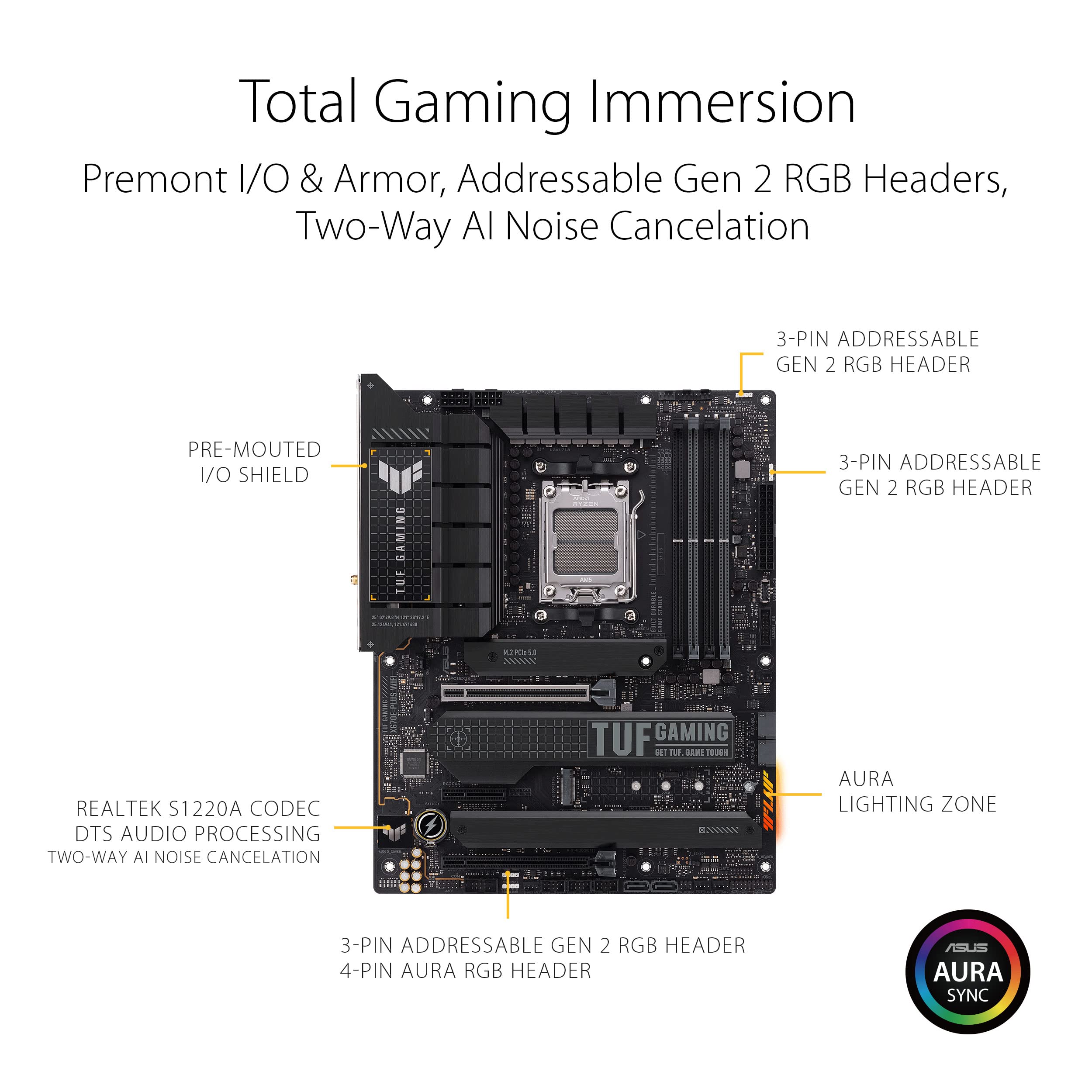 ASUS TUF Gaming X670E-PLUS WiFi 6E Socket AM5 (LGA 1718) Ryzen 7000 ATX Gaming Motherboard(16 Power Stages, PCIe® 5.0, DDR5 Memory, Four M.2 Slots,2.5 Gb LAN,USB 4, Aura RGB Lighting).