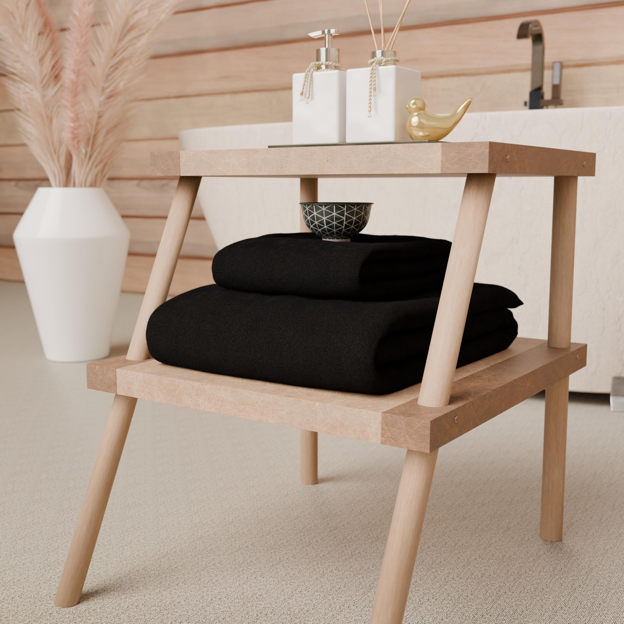 PETTI Artigiani Italiani - 100% Cotton Terry Bath Towels, 1+1 Towel Set, 2 Pieces 1 Face Towel and 1 Hand Towel, Black Towels