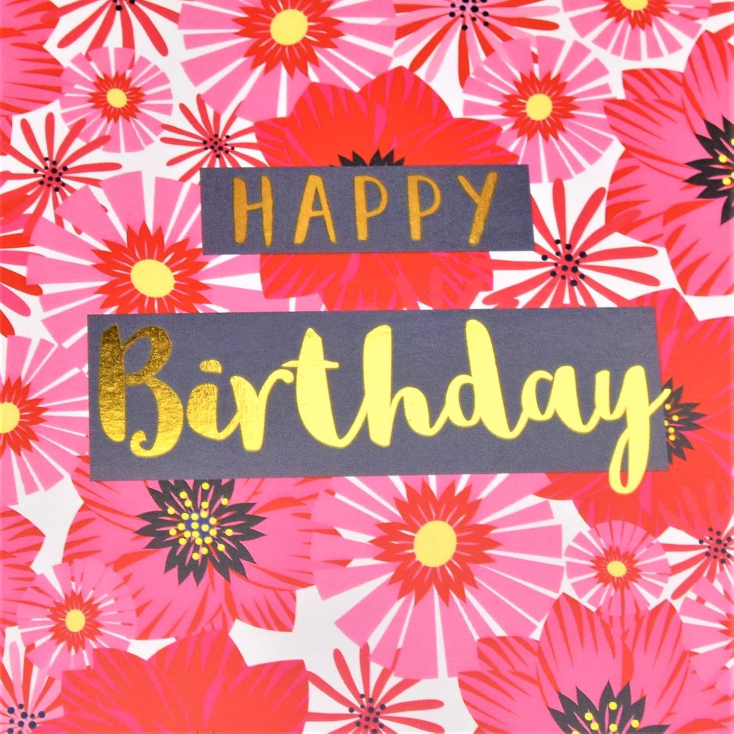 Claire Giles Greeting Cards, Happy Birthday Card, Flowers Design, Greeting Card with Text Foiled in Shiny Gold - Image 4