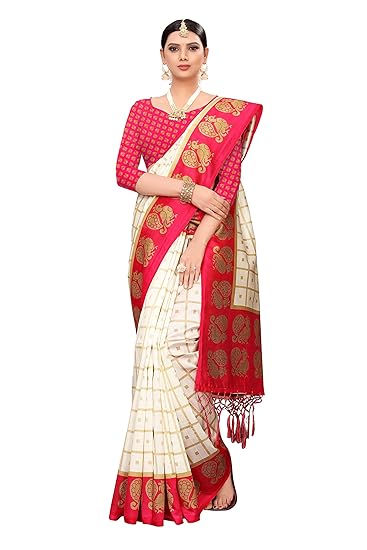 Silk Saree with Blouse Piece (Square Peacock Colors_Free Size)