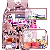 CCJPX 3Pcs Clear Backpack for Girls, School Transparent Bookbag, Heavy Duty See Through Backpacks for Teens Elementary
