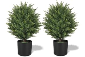 ECOLVANT Two 21''T Artificial Topiary Ball Trees Faux Bushes UV Resistant Artificial Shrubs Potted Fake Cedar Trees for Outdoor Indoor Front Porch Garden