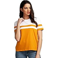 Women's Cotton Round Neck Mustard Half Sleeve Top