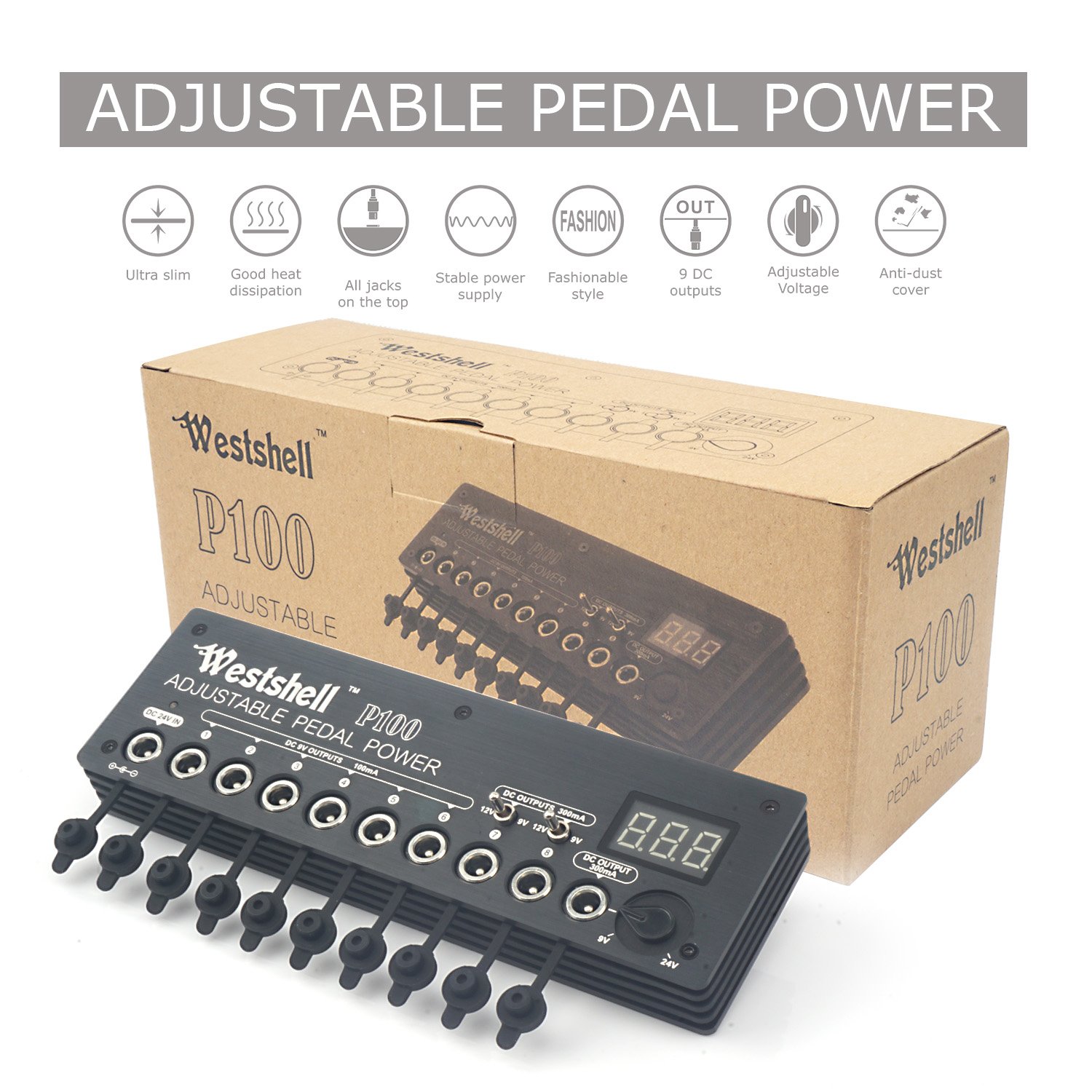 Guitar Pedals Power Supply Mini Size with 9 Isolated DC Output Ports