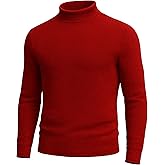 URBAN BUCK Turtleneck Men Long Sleeve Knitted Shirt - Ultra Soft Cotton Slim Fit Ribbed Turtle Neck Sweater for Men